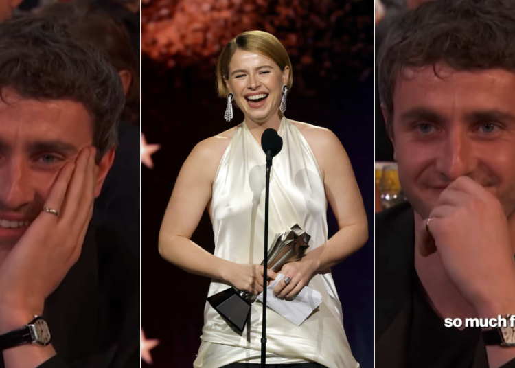 Paul Mescal estava seriamente corado durante o discurso de premiação de Jessie Buckley