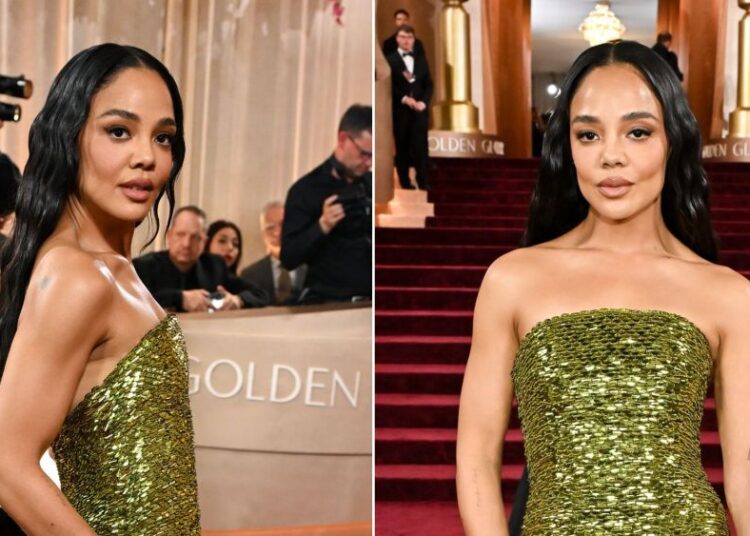 Tessa Thompson usa Balenciaga no tapete vermelho do Globo de Ouro de 2026