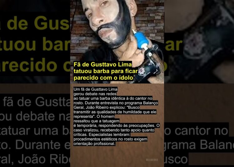 Fã de Gusttavo Lima tatuou barba para ficar parecido com o ídolo #gustavolima