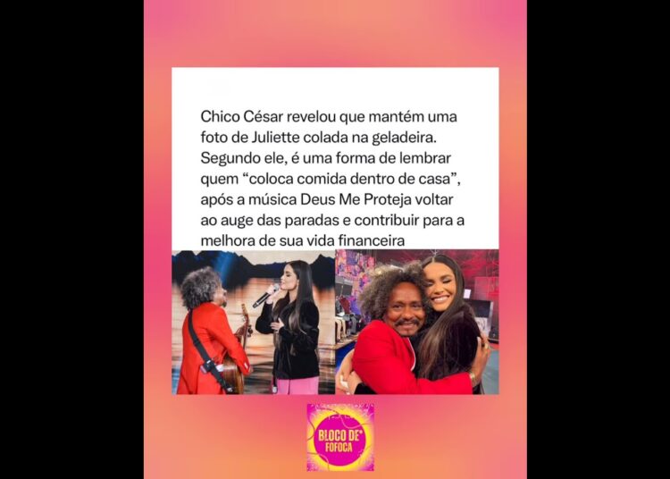 Chico César revela que tem uma foto da #juliette colada na geladeira. #fofoca #fofocas