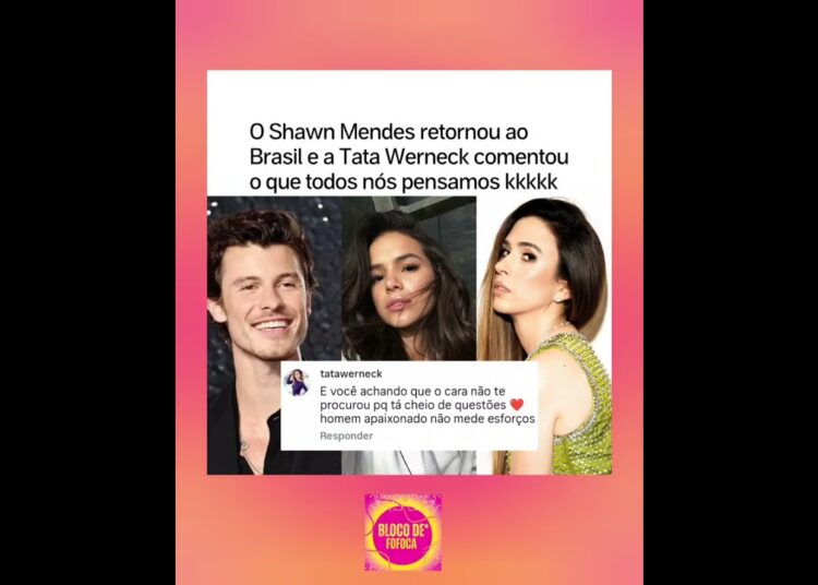 #shawnmendes retornou ao Brasil e a #tatáwerneck deixou esse comentário em um post no Instagram kkk
