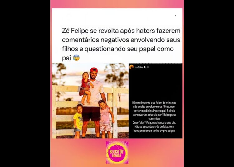 #zefelipe se revolta após haters fazerem comentários negativos envolvendo seus filhos. #fofoca