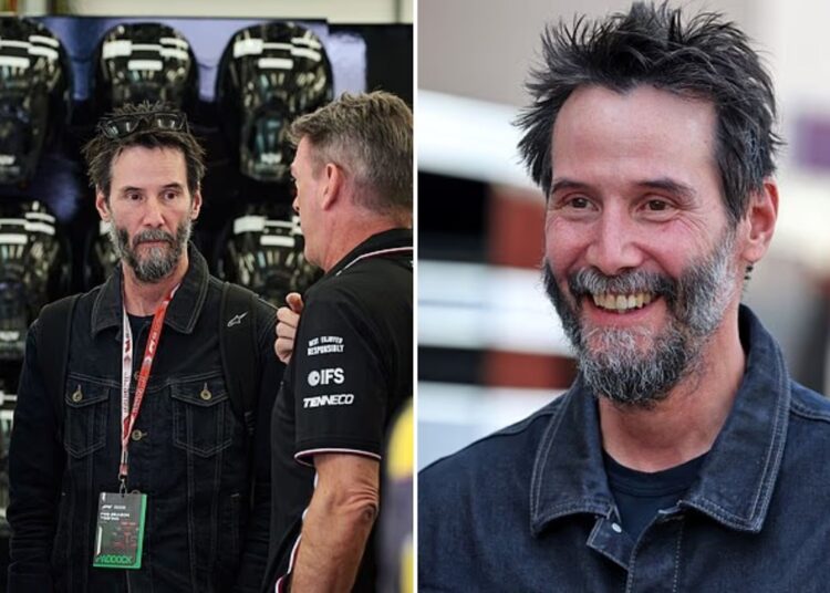 Keanu Reeves Stuns Fans With Grey Beard at F1 Testing 😮🏎️