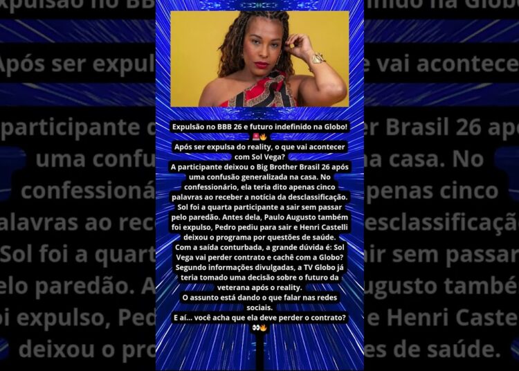 SOL VEGA VAI PERDER CONTRATO NA GLOBO