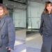 Casaco cinza trespassado Halle Berry Styles na cidade de Nova York.