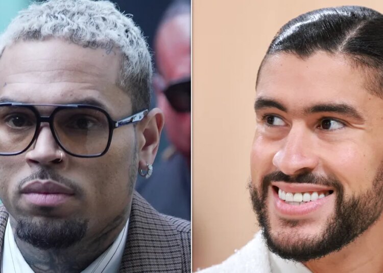 Chris Brown aparentemente protege Bad Bunny e se promove ao mesmo tempo
