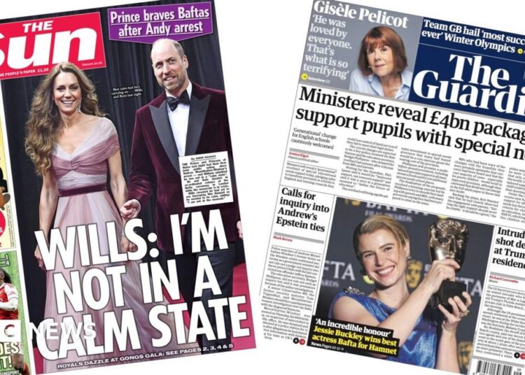 Manchetes de jornais: William 'não está calmo, compre continuar' em meio à prisão de Andrew