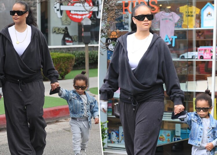 Rihanna e seu adorável filho Riot usam óculos combinando em Los Angeles