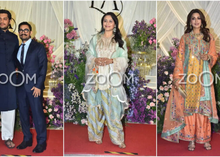 Aamir Khan, Rani Mukerji, Sonali Bendre e várias celebridades de Bollywood estiveram presentes na recepção da filha de Sooraj Barjatya.