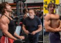 Arnold Schwarzenegger ajuda a treinar filho amoroso na Gold's Gym em Veneza