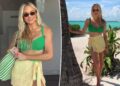 Brittany Aldean mostra biquíni verde em fotos de praia nas férias de primavera com a família
