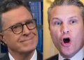 Colbert momentaneamente atordoado e em silêncio pela 'lógica rígida' de Pete Hegseth sobre o Irã