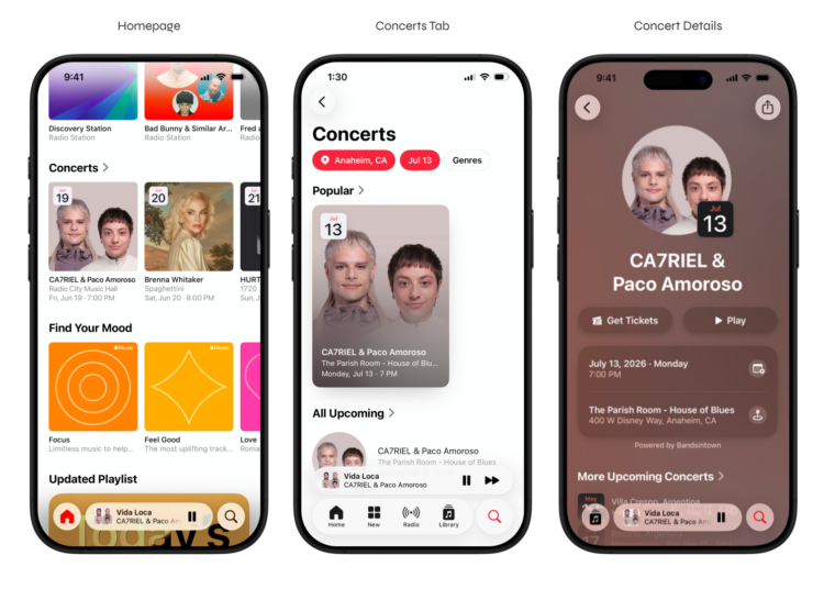 Guia do músico para Apple Music, integração Bandsintown