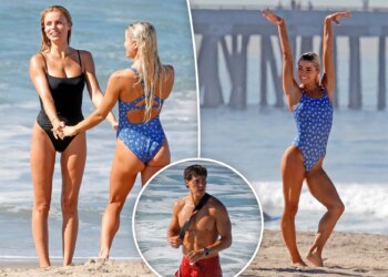 Livvy Dunne e Brooks Nader praticam a sexy corrida 'Baywatch' em Venice Beach