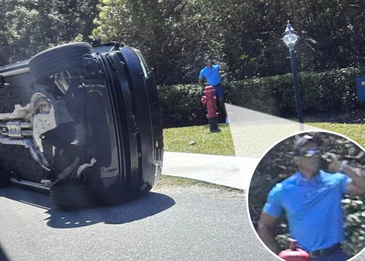 Reveladas as primeiras fotos de Tiger Woods no local do acidente de carro pouco antes da prisão por dirigir alcoolizado