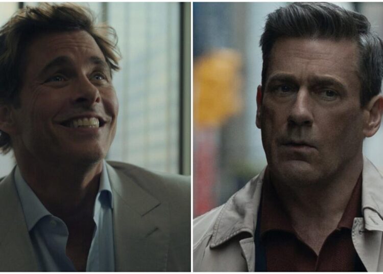 A estrela de 'Seus amigos e vizinhos' Jon Hamm reage ao fato de Coop ser pego em flagrante por Ashe de James Marsden