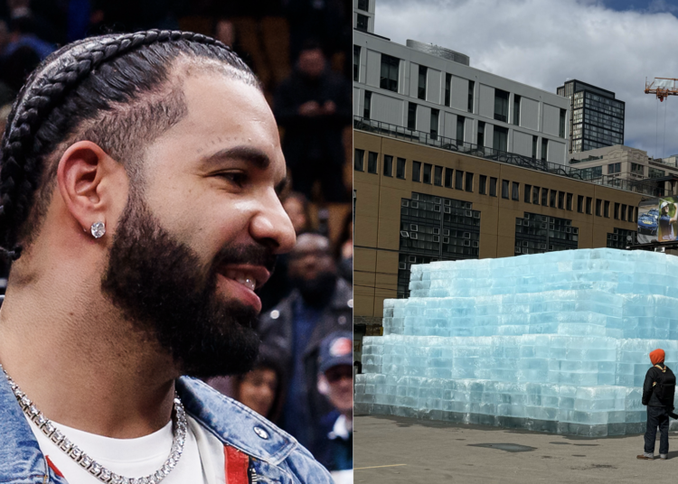 Drake provoca novo álbum com enorme estrutura de gelo no meio de Toronto
