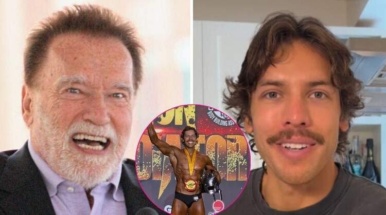 O filho de Arnold Schwarzenegger, Joseph Baena, mostra seus músculos após vencer a segunda competição de fisiculturismo