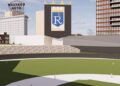 Renderizações de um estádio do Royals no Washington Square Park