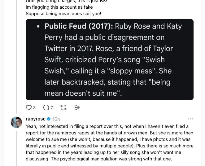 Ruby Rose diz que foi à polícia depois de tornar pública uma alegação de agressão sexual contra Katy Perry
