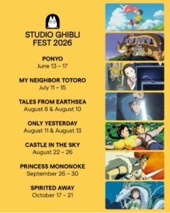 Studio Ghibli Fest Slate anunciado para 2026 – GKIDS e Fathom Entertainment continuam comemorando o catálogo do Studio Ghibli nos cinemas dos EUA em todo o país a partir de junho deste ano