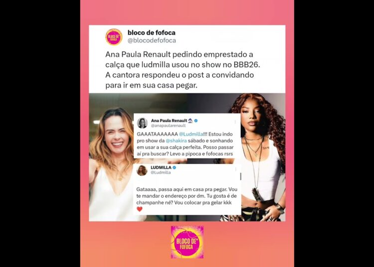 #anapaularenault pedindo emprestado a calça que #ludmilla  usou no show no #bbb26 .