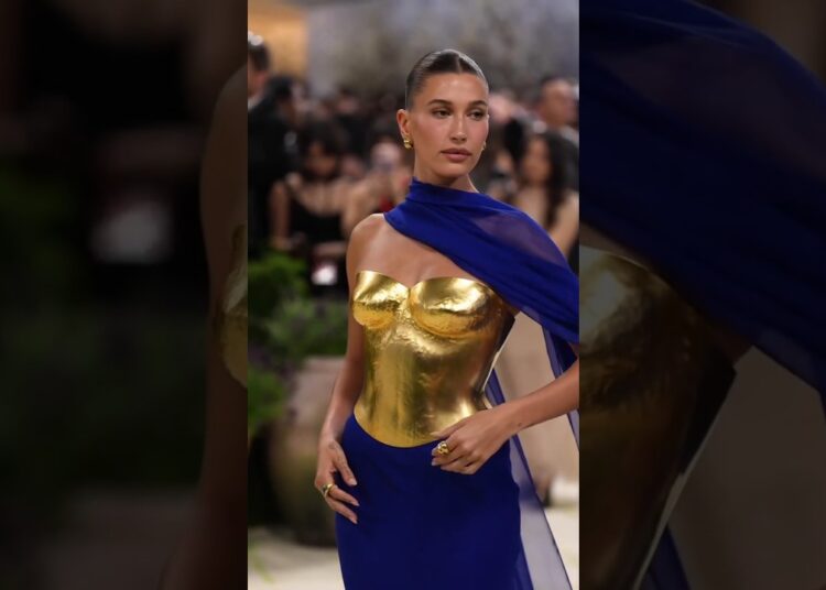 Hailey Bieber SHOCKS in 24K Gold Plated Armor at Met Gala 2026 #haileybieberstyle #shorts