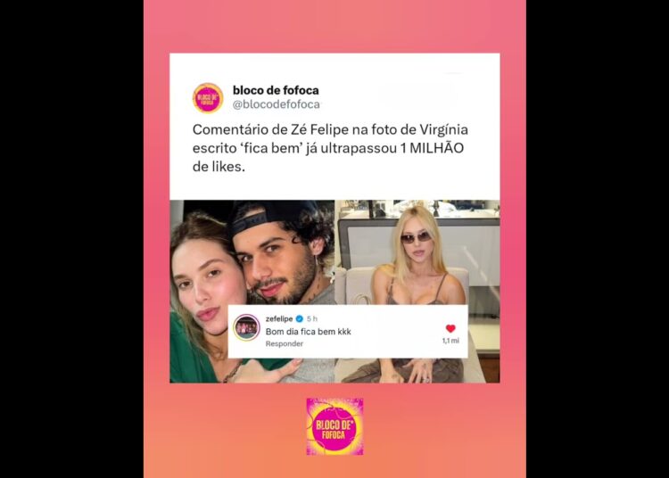 Comentário de #zefelipe  na foto de #virginia  escrito ‘fica bem’ já ultrapassou 1 MILHÃO de likes.