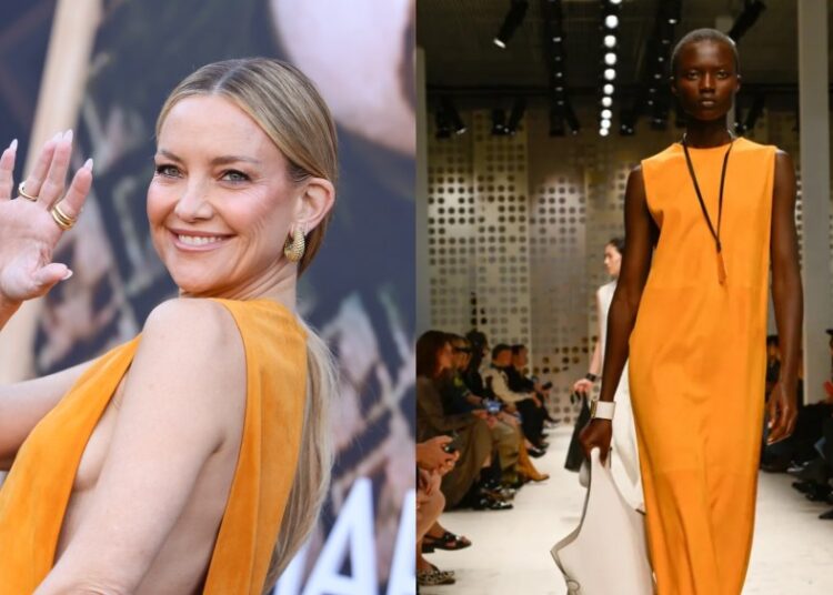 Kate Hudson usa vestido de calêndula de Tod para 'Marty, Life Is Short'