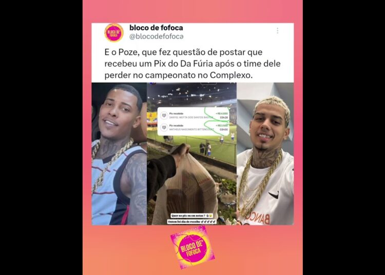E o #mcpoze , que postou que recebeu um Pix do #dafuria  após o time dele perder no campeonato.