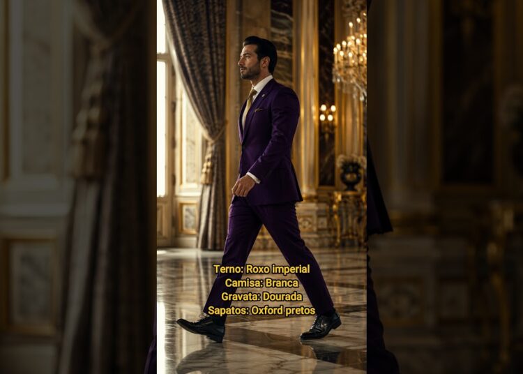 Estilo Masculino Roxo e Dourado – A Realeza Moderna que Vai Te Surpreender 👑 Luxo Revelado