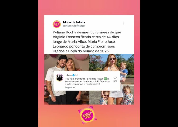 #polianarocha desmentiu rumores de que #virginiafonseca  ficaria cerca de 40 dias longe dos filhos.