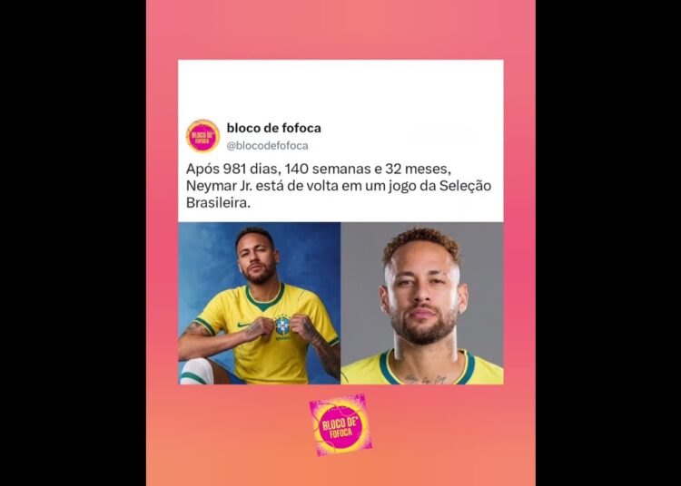 Após 981 dias, 140 semanas e 32 meses, #neymarjr . está de volta em um jogo da Seleção Brasileira.