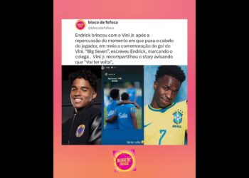 #endrick  brincou com o #vinijr  após a repercussão do momento em que puxa o cabelo do jogador.