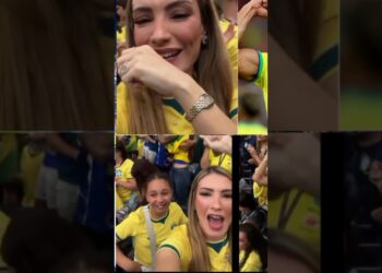 ESPOSA DE CASEMIRO EXIBE ALIANÇA DE 2 MILHÕES AO COMEMORAR GOL DO JOGADOR EM BRASIL X JAPÃO NA COPA