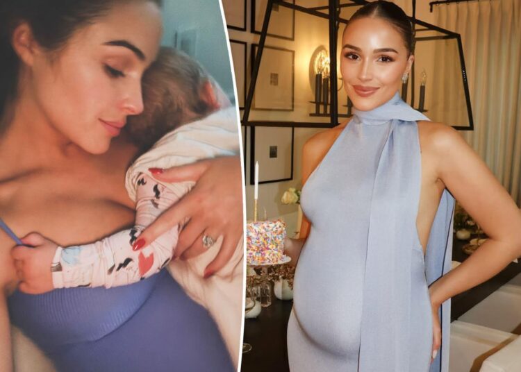 A grávida Olivia Culpo mostra sua barriga em uma foto noturna aconchegante