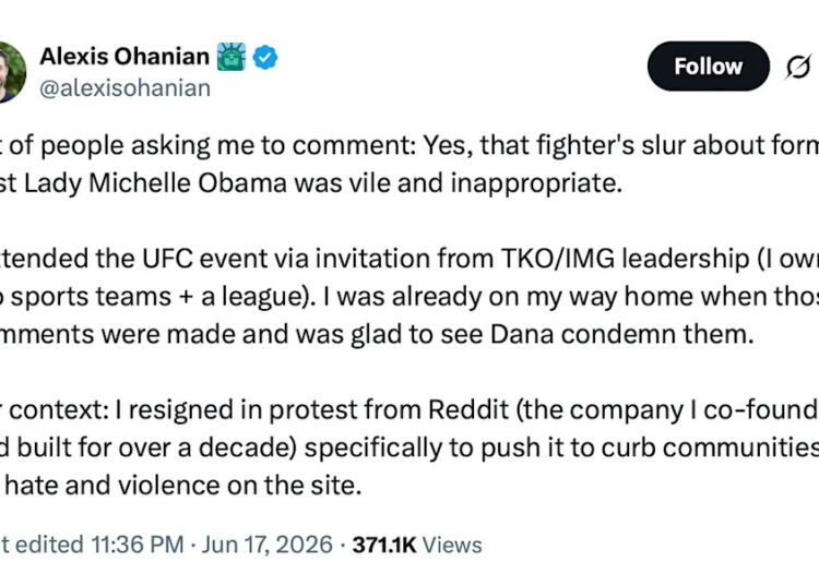 Alexis Ohanian explica por que compareceu ao evento do UFC na Casa Branca