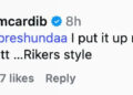 Cardi B brinca que contrabandeou sua bolsa para MSG na bunda 'estilo Rikers'