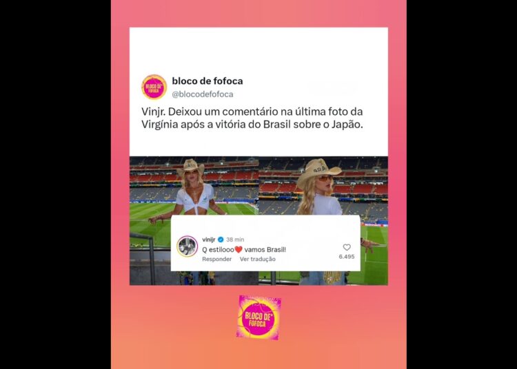 #vinijr . Deixou um comentário na última foto da #virginia  após a vitória do Brasil sobre o Japão.