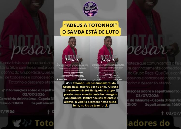 🕊️ Morre Totonho, fundador do Grupo Raça, aos 69 anos! 🖤 O samba está de luto.