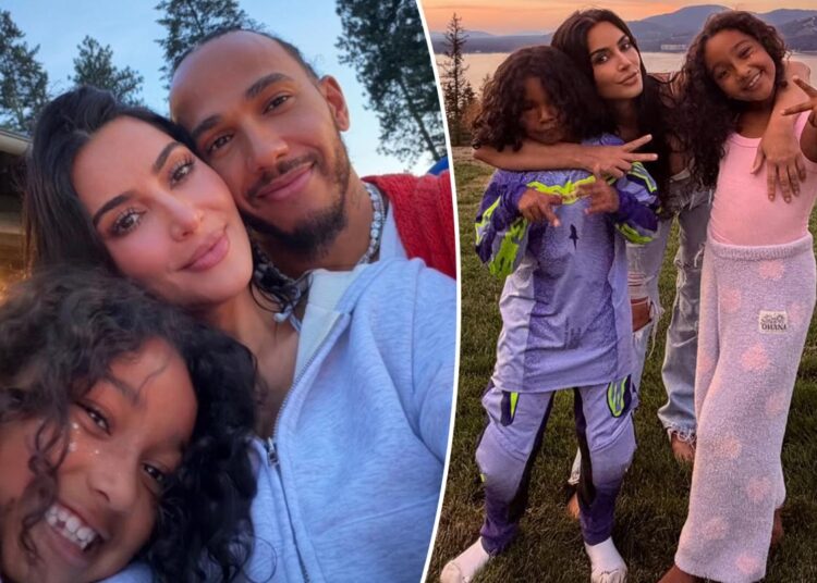 O namorado de Kim Kardashian, Lewis Hamilton, sai com os filhos em lindas novas selfies