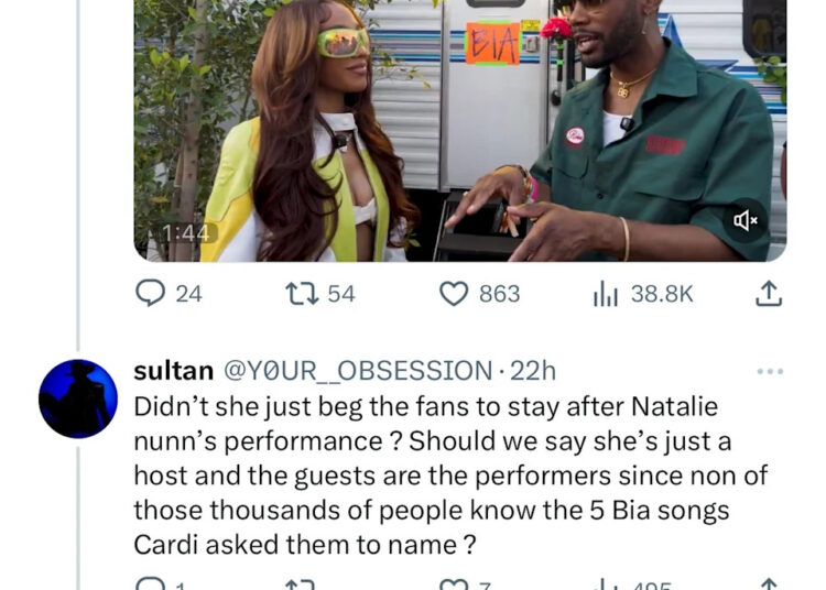 Un intercambio de Twitter muestra a BIA discutiendo su set de Coachella con Billboard News. Los usuarios debaten su desempeño y BIA responde a la defensiva.