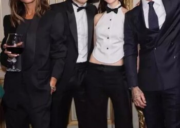 Brooklyn y Nicola con la familia Beckham