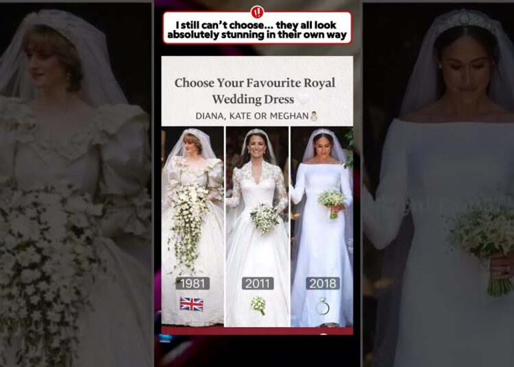 Diana vs Kate vs Meghan 👰 Royal Wedding Dresses Comparison #shorts #princesscatherine