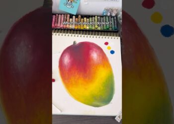 Drawing a mango with ONLY red, blue & yellow oil pastels 🥭 #oilpastel #drawing #artprocess #mango