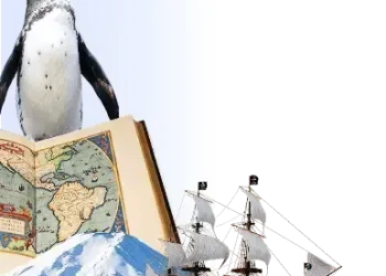 Pingüino, barco, montaña, atlas.