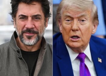 Spanish actor Javier Bardem (left) slammed Donald Trump (right) during a press conference at the Cannes Film Festival.