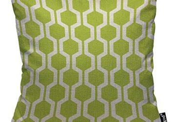 Mugod - Funda de cojín con diseño hexagonal, diseño geométrico de enrejado, polígono, color verde lima y blanco, funda de cojín cuadrada de lino y algodón, funda de almohada estándar de 18.0 x 18.0 in, para decoración del hogar, dormitorio, sala de estar/coche