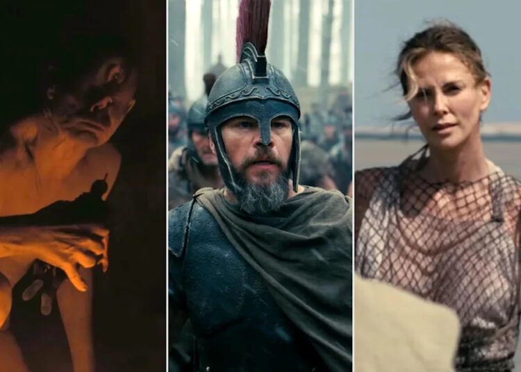 Cíclope, Matt Damon y Charlize Theron en 'La Odisea'Crédito: Universal Pictures