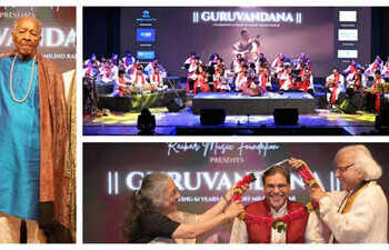 50 violines, un homenaje: Guruvandana rinde homenaje a Pandit Hariprasad Chaurasia y Pandit Milind Raikar